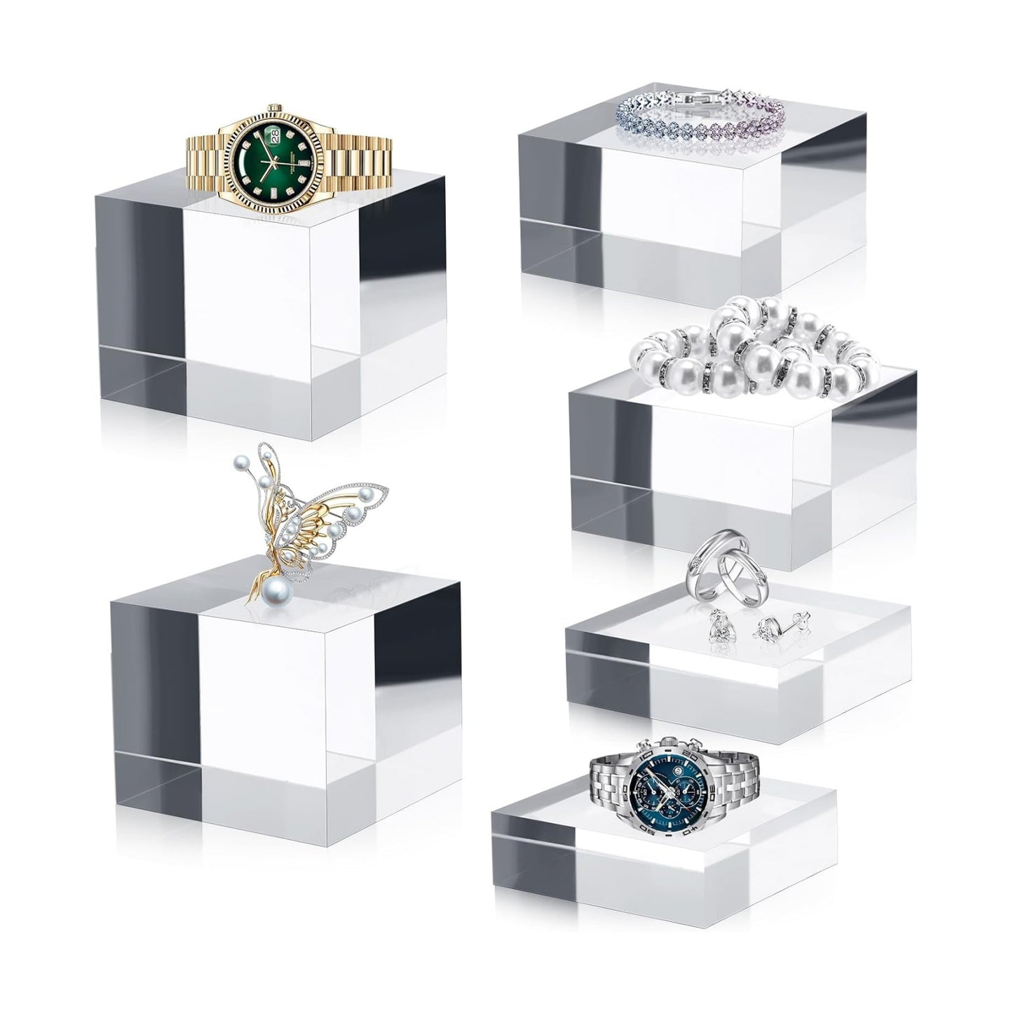 6 Pcs Acrylic Risers Stand Display Block Decor Riser 3 Size Decor Clear Polished Cube Solid Pedestal Stand for Jewelry