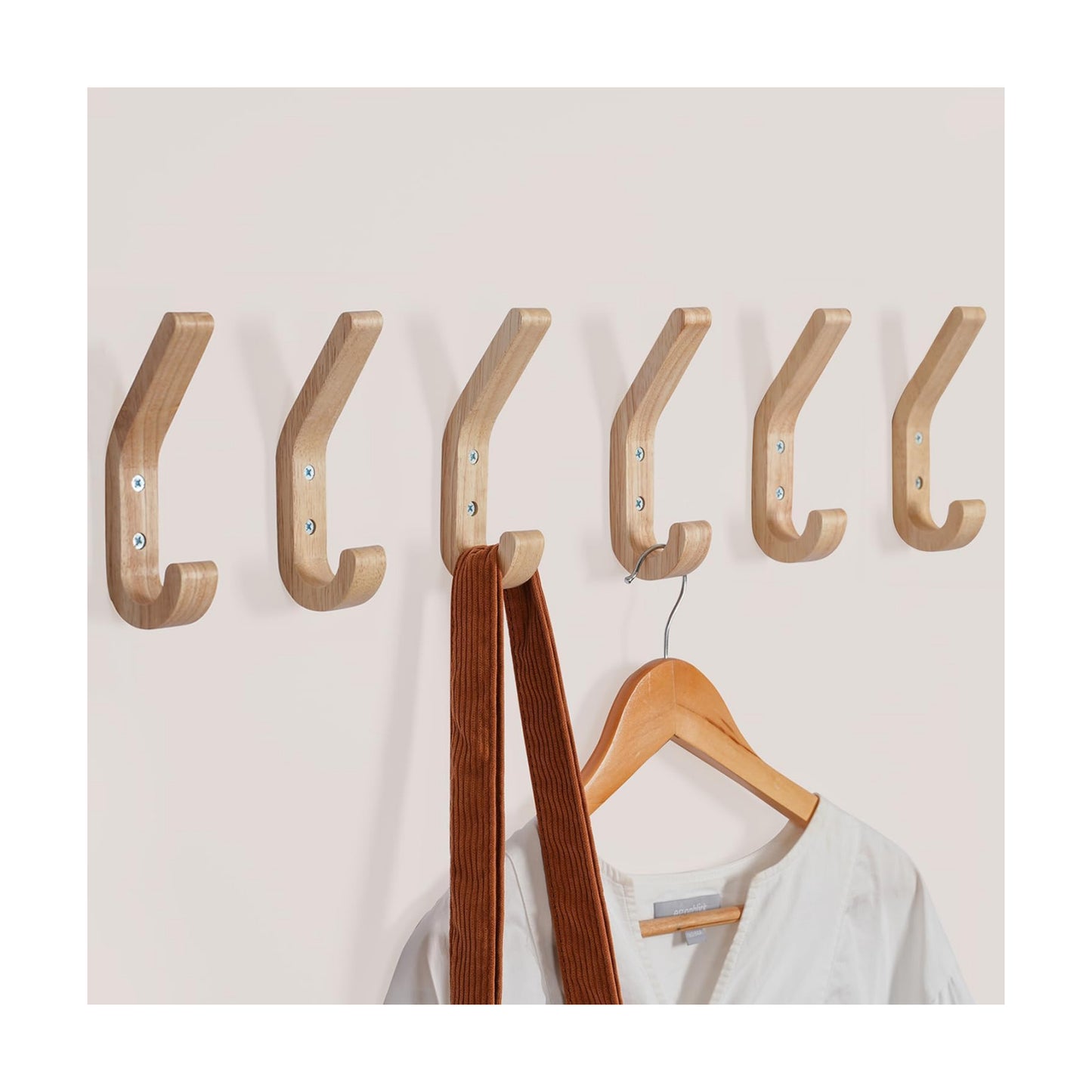 Wooden Coat Hooks / Natural / Set of 6