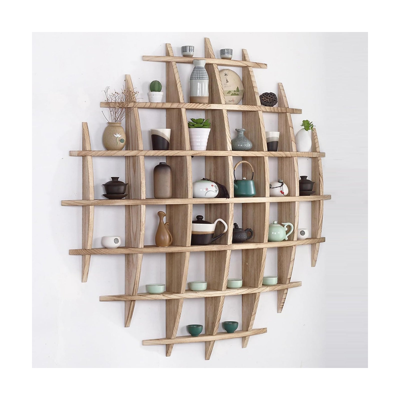 Solid Wood Chinese Tea Cup Holder, Wall Mounted Mug Display Shelf | Wall Decoration Teaware Shelf Storage Rack for