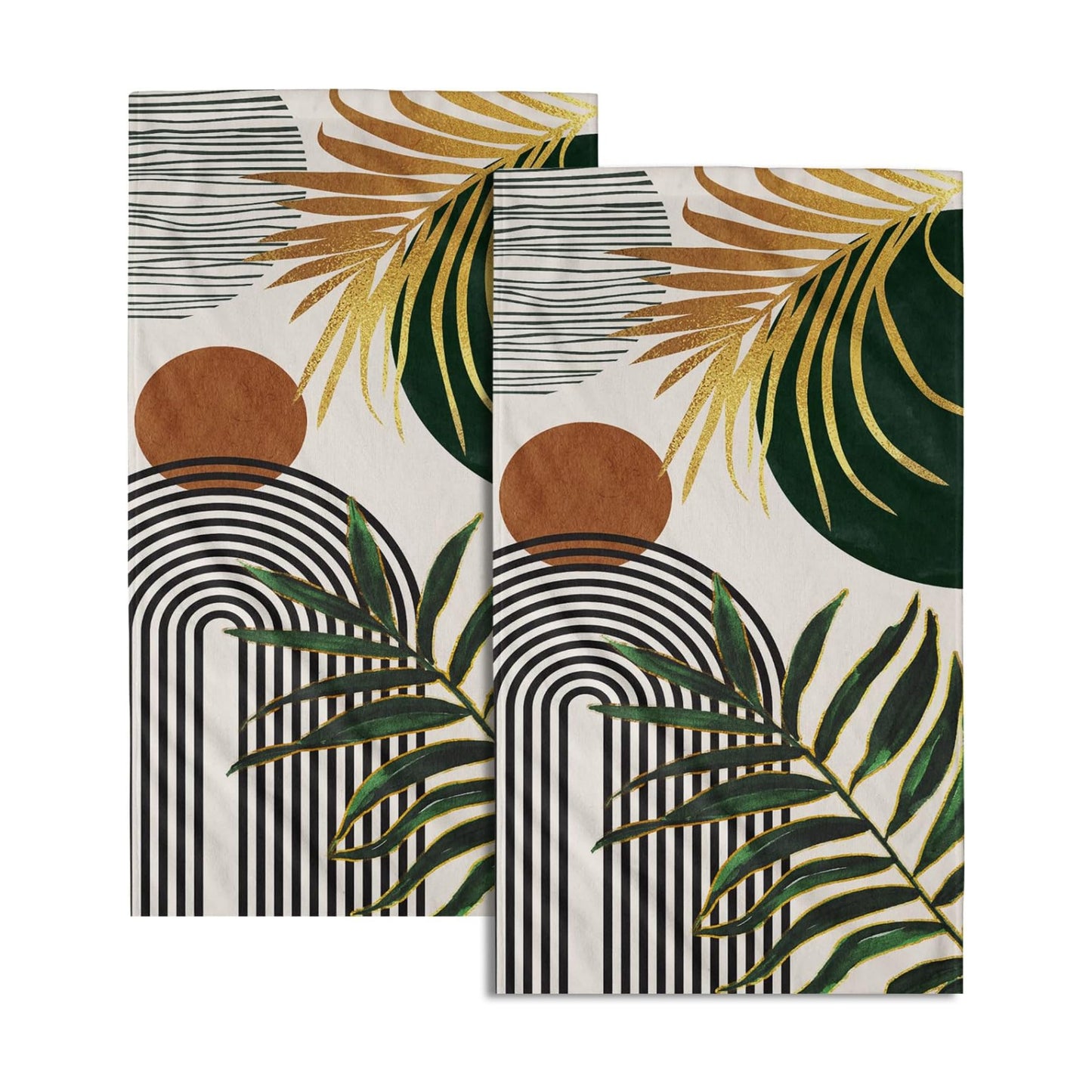 Giwawa Boho Leaves Hand Towels Mid Century Fingertip Towel Set of 2 Soft Kitchen Dish Towels Decorative Bathroom Towels