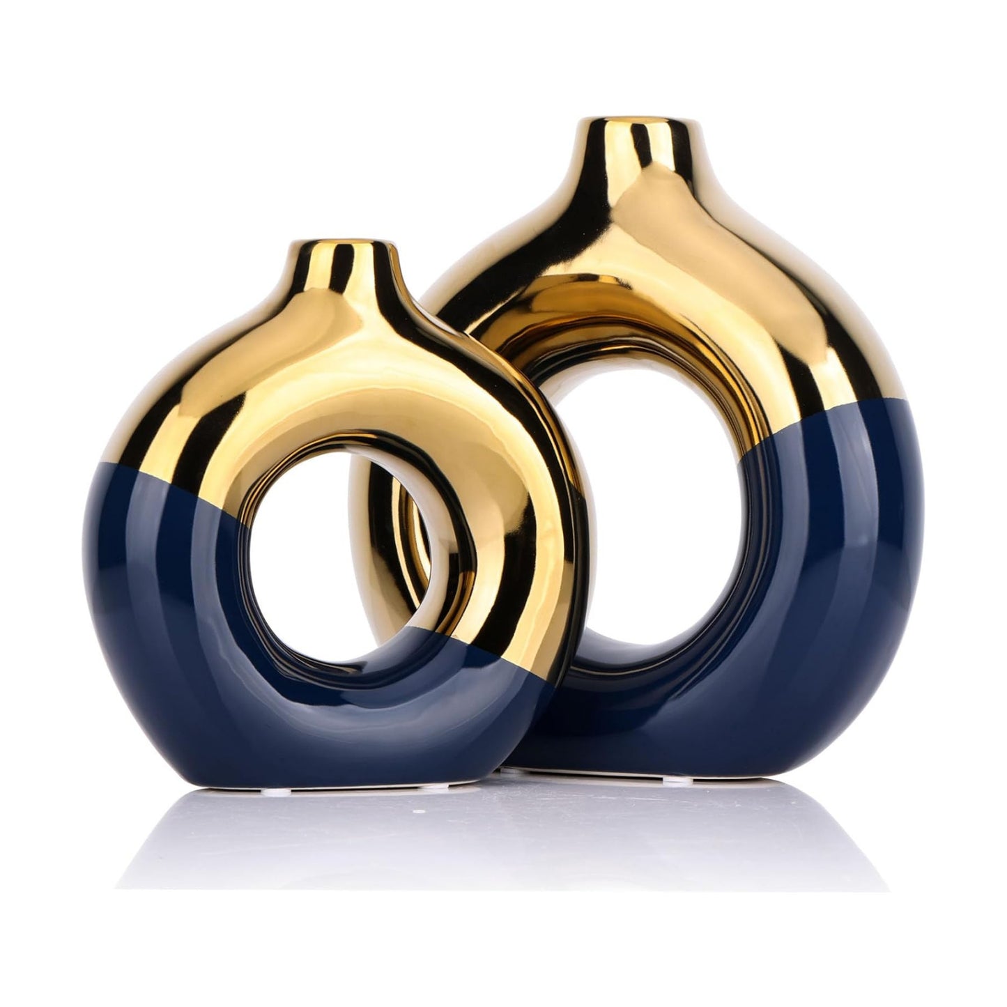 Navy and Gold Ceramic Vase / Blue / Set of 2