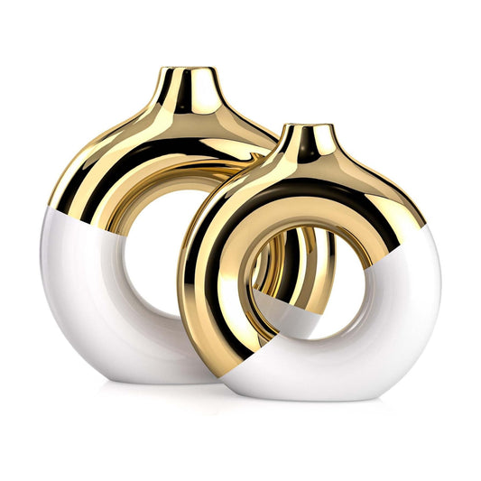 Gold Ceramic Vase / White / Set of 2