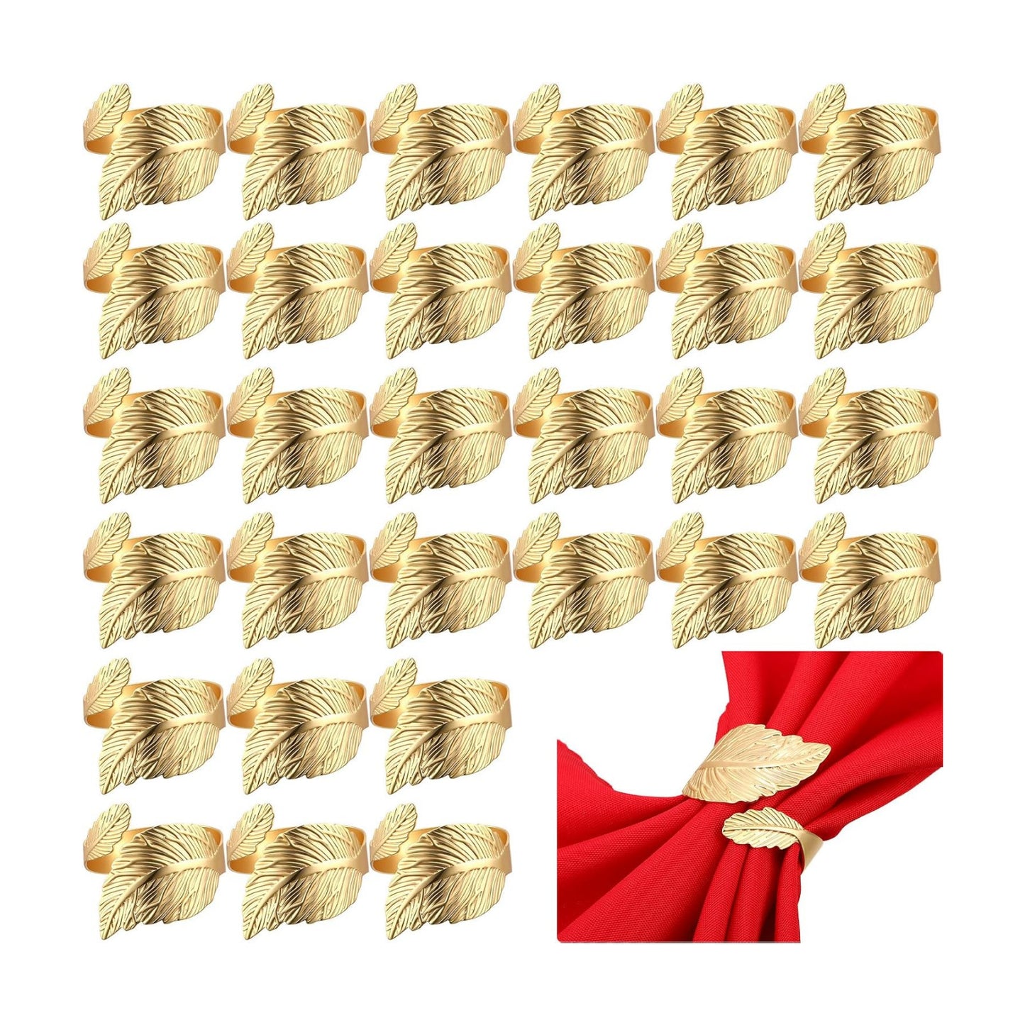50 Pcs Gold Napkin Rings Metal Napkin Holders Bulk, Willow Leaves