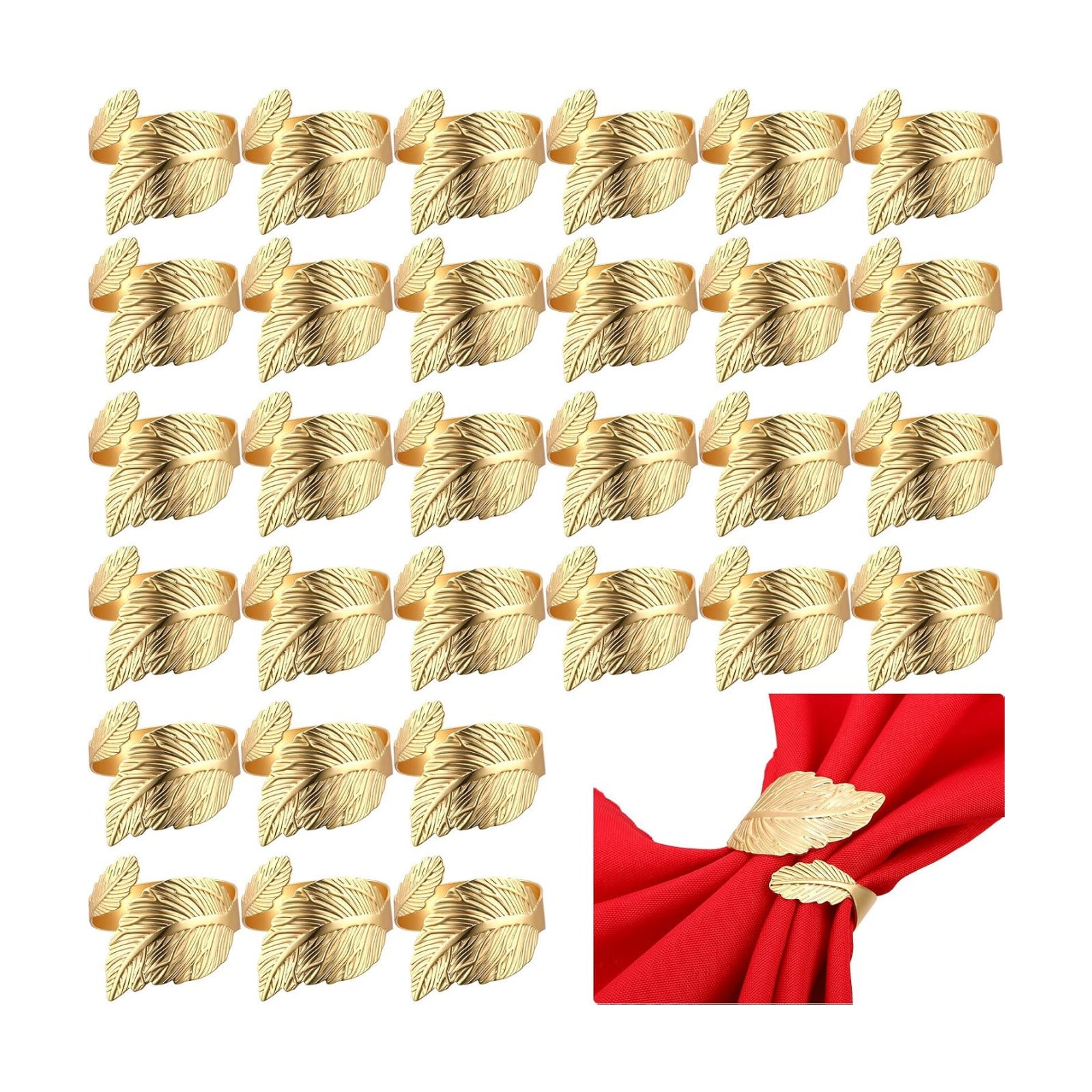 50 Pcs Gold Napkin Rings Metal Napkin Holders Bulk, Willow Leaves