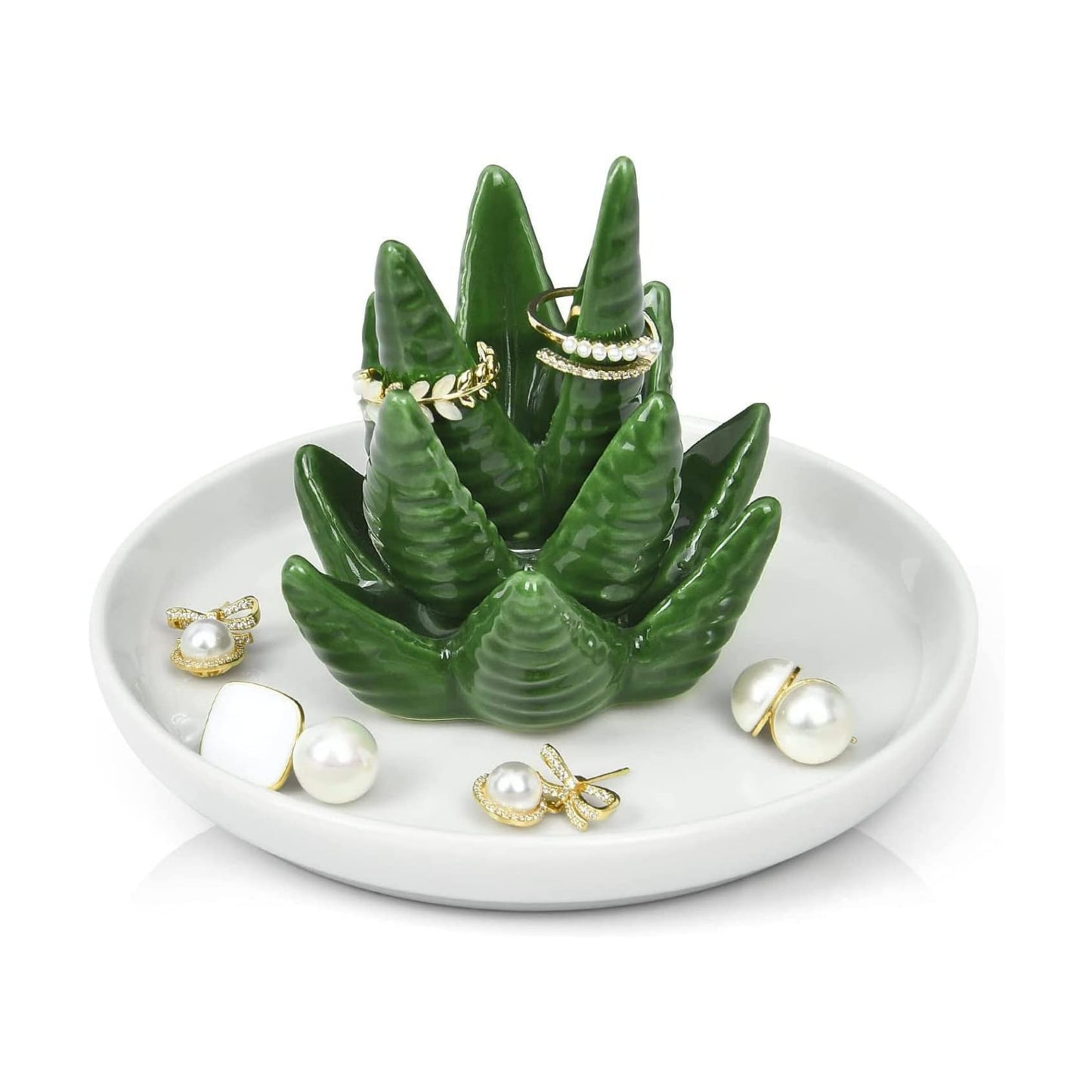 Ceramic Plant Decor Jewelry Dish Bracelet Earrings Necklace Tray for Birthday Gifts / Green