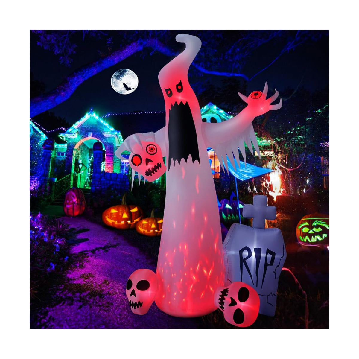 HOPOCO 12 FT Halloween Inflatables Outdoor Decorations Ghost with 3 Skulls
