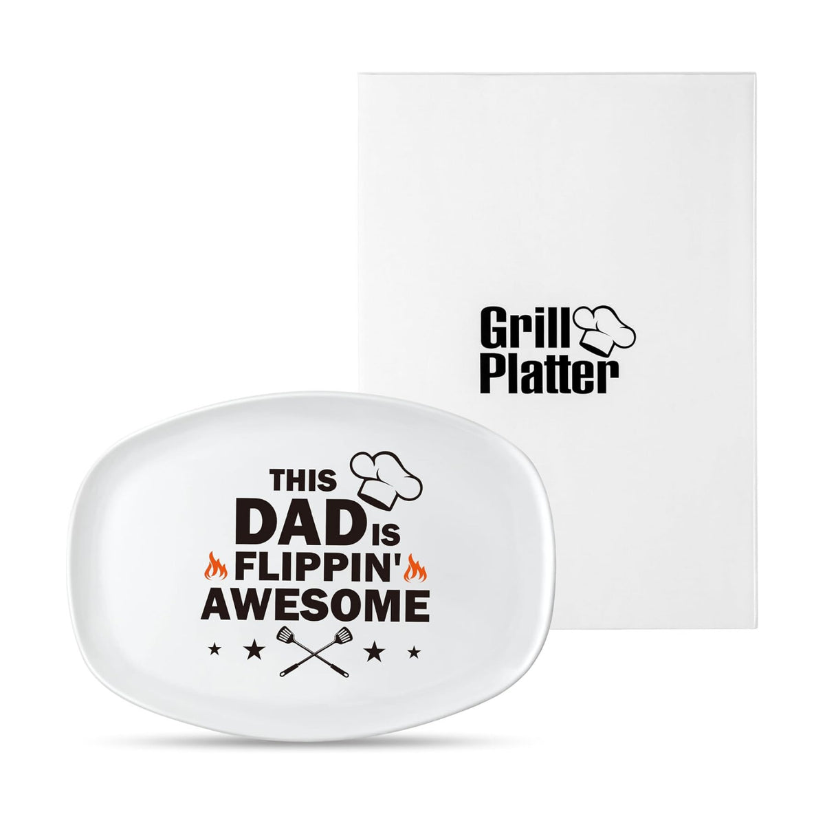 R HORSE Father Grill Platter Gift Dad BBQ Serving Tray Plate Dishes White Oval Serving Dishes Grandpa Daddy Christmas New Year Birthday Gift for Salads Desserts Charcuterie Outdoor Indoor Cooking