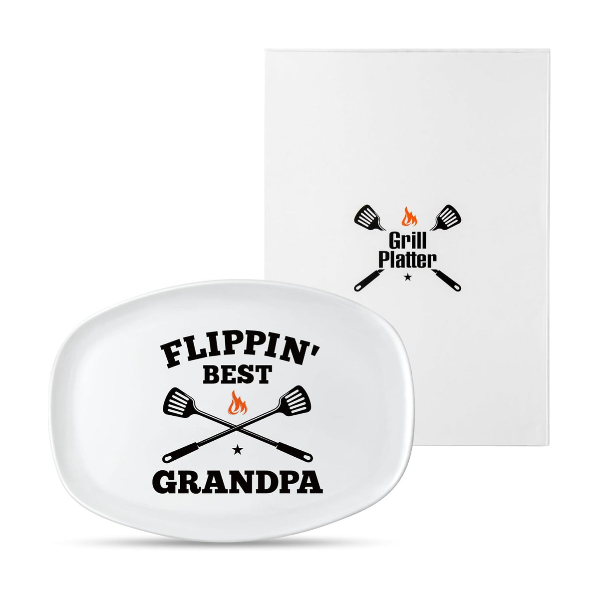 R HORSE Grandpa Grill Platter Gift, BBQ White Oval Melamine Serving Tray