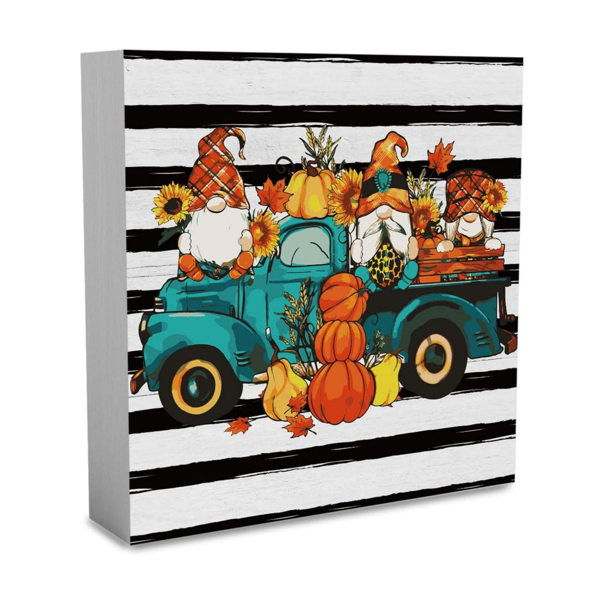 Rustic Fall Gnomes Truck Pumpkin Sign Fall Decorations for Home Office Indoor Fall Desk Decor for Bathroom Bedroom Autumn Thansgiving Decor 5 x 5 Inches