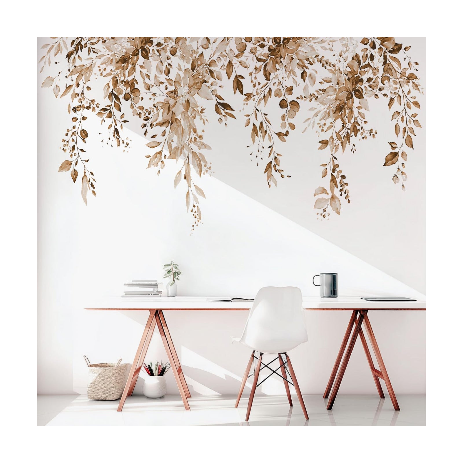 Large Floral Flowers Vinyl Wall Stickers / Plants Brown