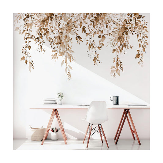 Large Floral Flowers Vinyl Wall Stickers / Plants Brown