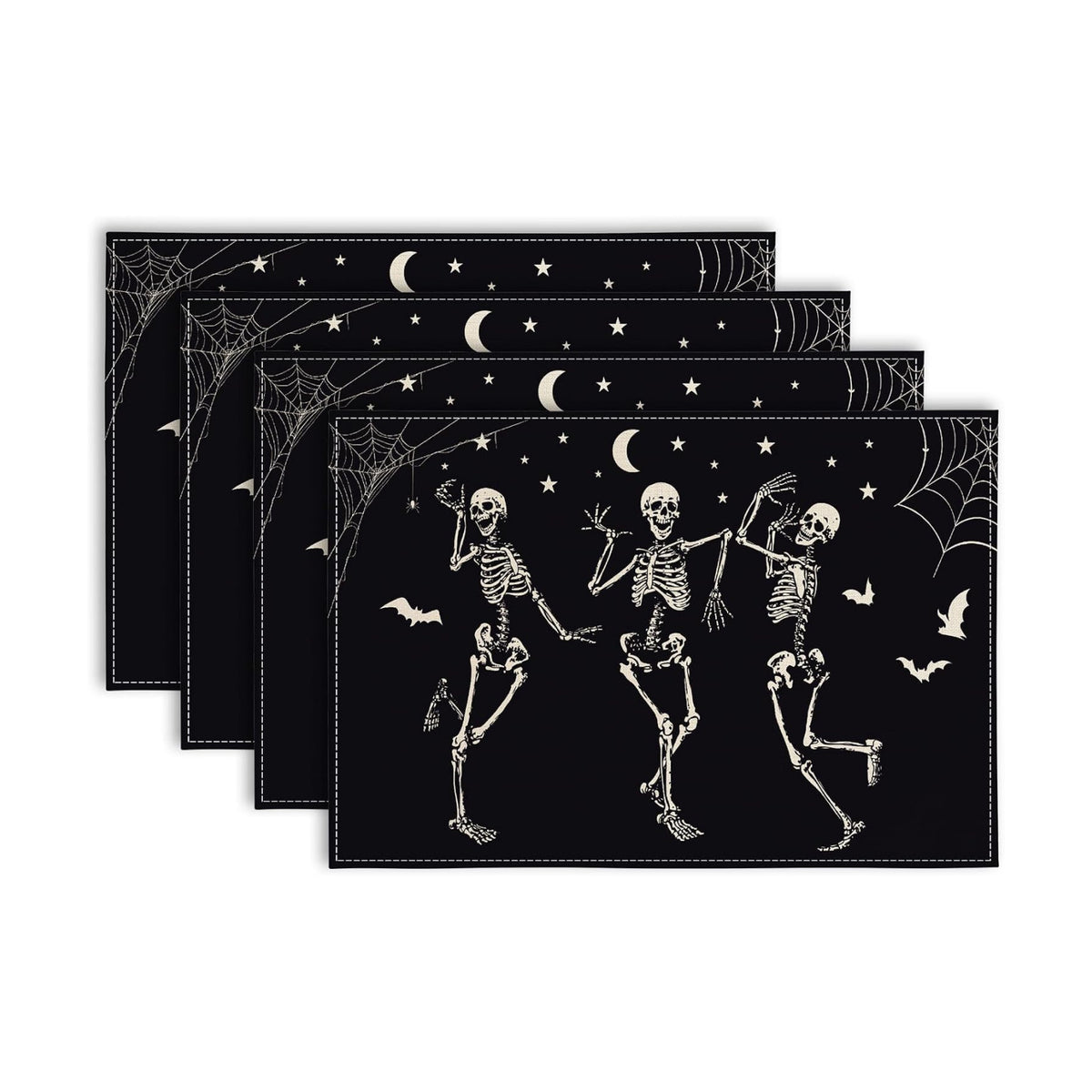 AnyDesign Halloween Dancing Skeletons Placemat - Table Mat Set of 4, Black & White Patterns, Non-Slip & Heat Resistant, 12 x 18 Inch