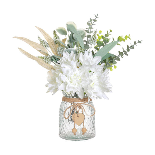 Faux Flowers / Artificial Silk Flowers in Vase / White