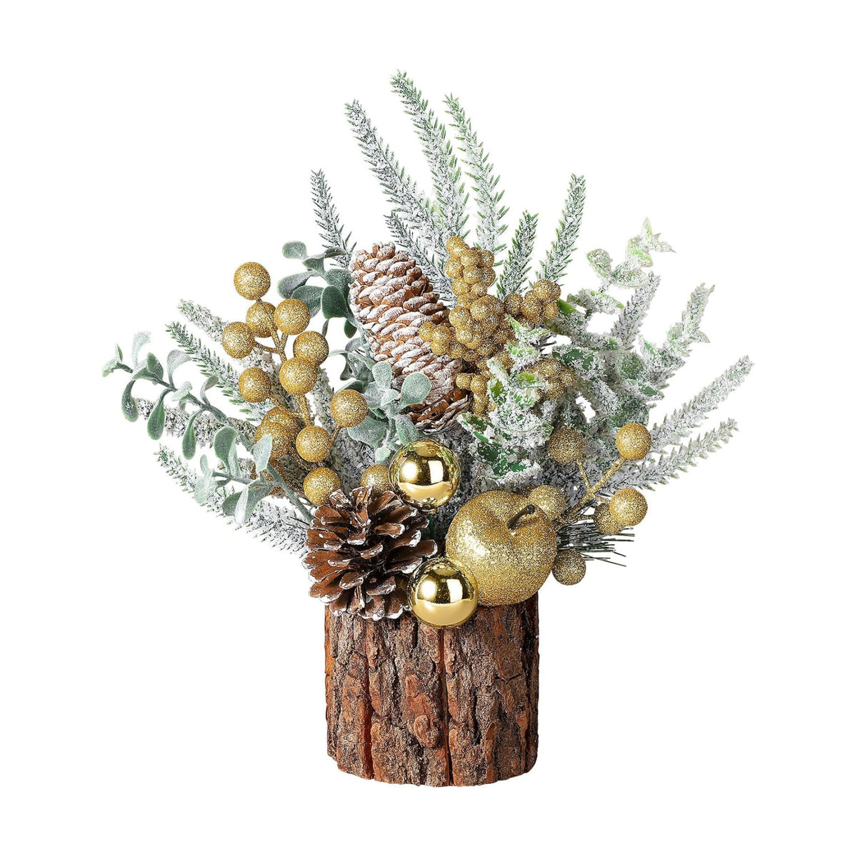 Hatisan Small Christmas Tree, Artificial Christmas Tree with Ornaments Pine Cone Berry, Tabletop Christmas Tree for Christmas Decorations Home Room Party Winter Indoor Outdoor(Gold-Round)