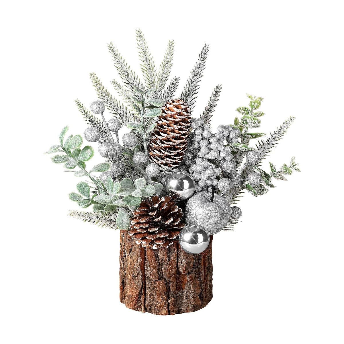 hatisan Small Christmas Tree,Artificial Christmas Tree with Christmas Ornaments Pine Cone Berry,Tabletop Christmas tree for Christmas Decorations Home Room Party Winter Indoor Outdoor (Silver-Round)