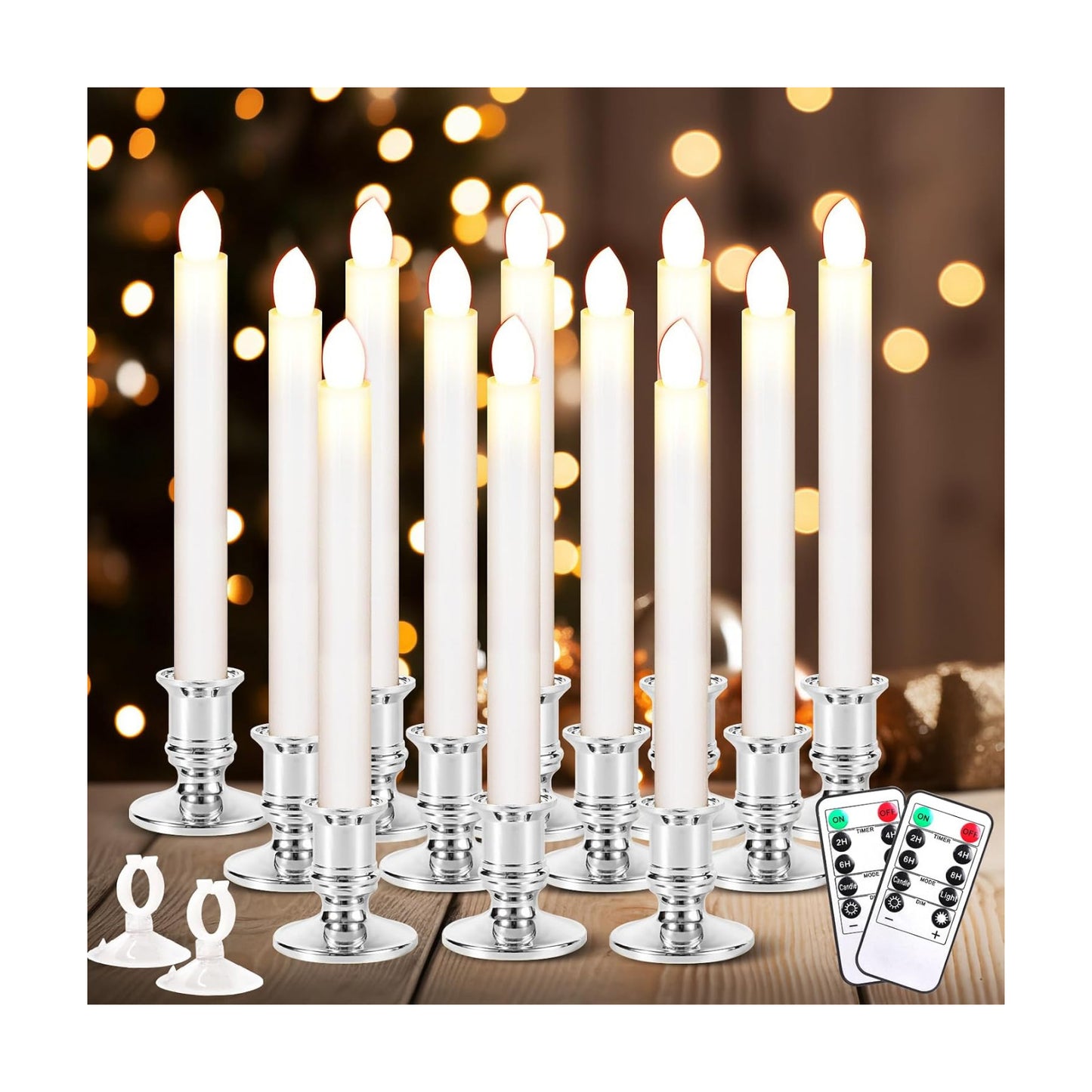12 Pack Christmas Window Candles, Battery Operated Window Candles with Timer Remote, LED Window Candle with Candle