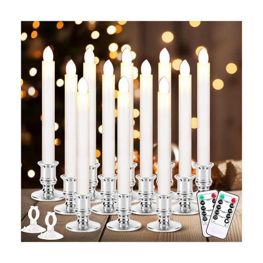 12 Pack Christmas Window Candles, Battery Operated Window Candles with Timer Remote, LED Window Candle with Candle