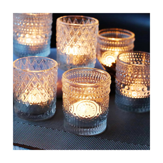 Clear Glass Votive Candle Holders, 12 pcs 3 Patterns Tealight Candle Holders for Wedding Table Centerpiece Birthday Party Thanksgiving Christmas Decoration