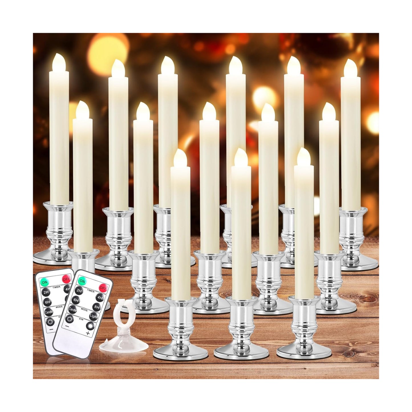 Verdenu 14 Pack Flameless Christmas Window Candles with 2 Remote Controls | Battery Operated Candles with 4 Timer