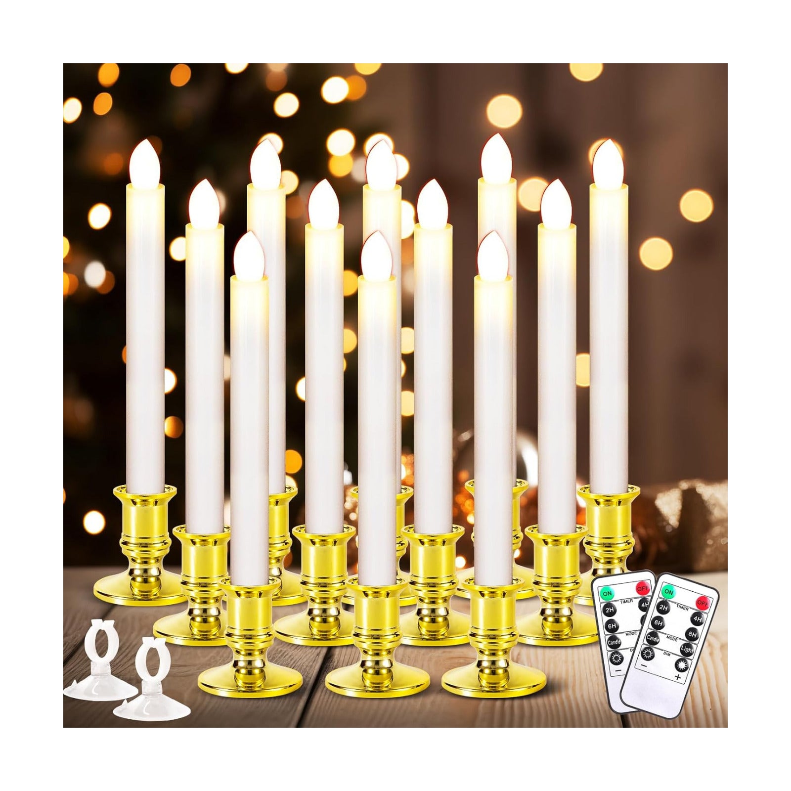 12 Pack Christmas Window Candles, Battery Operated Window Candles with Timer Remote, LED Window Candle with Candle