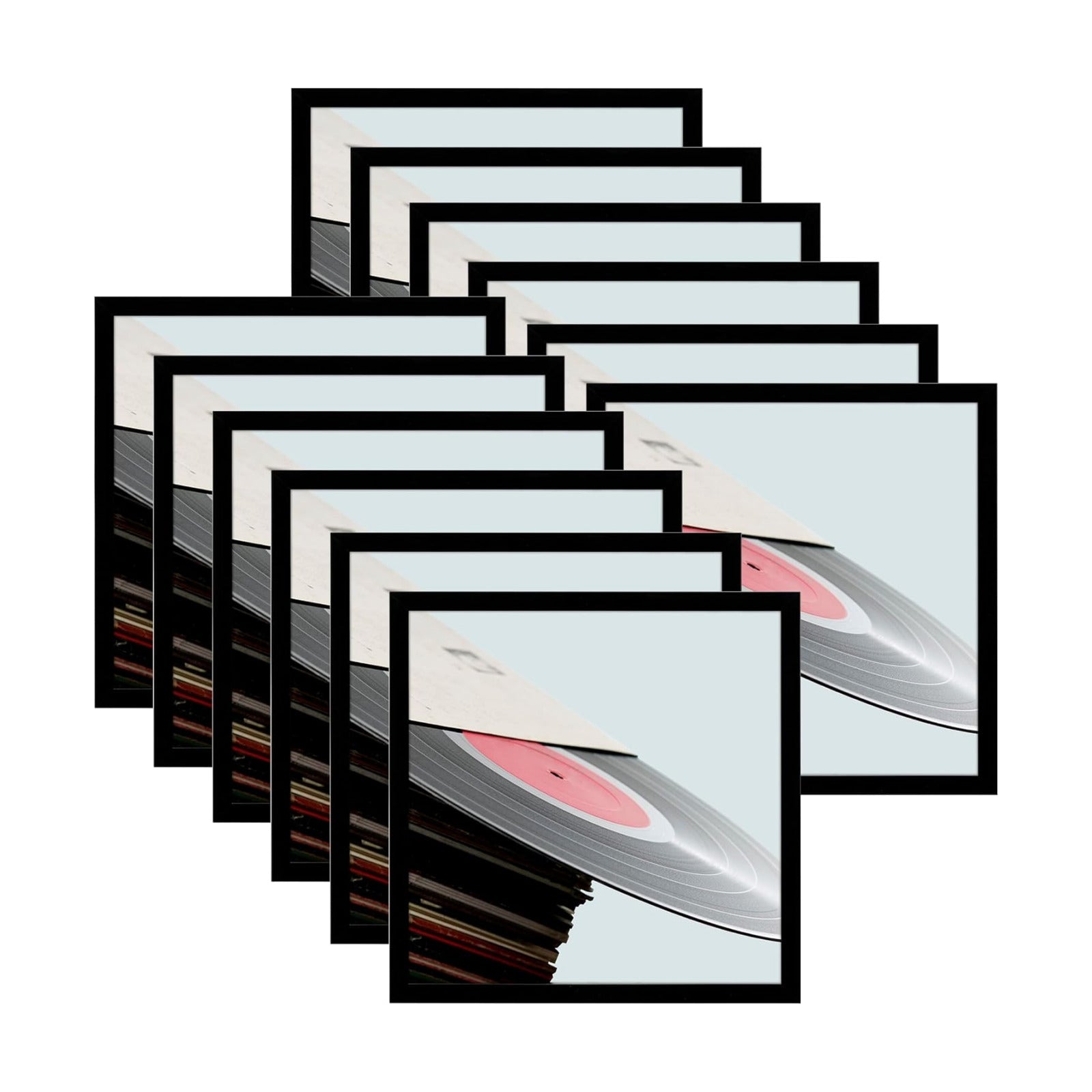 eletecpro Vinyl Record Frame, 12.5 x 12.5 in, Black, 12 Pack | Fits 12x12 LP and Album Cover, Easy Wall Mount, Acrylic
