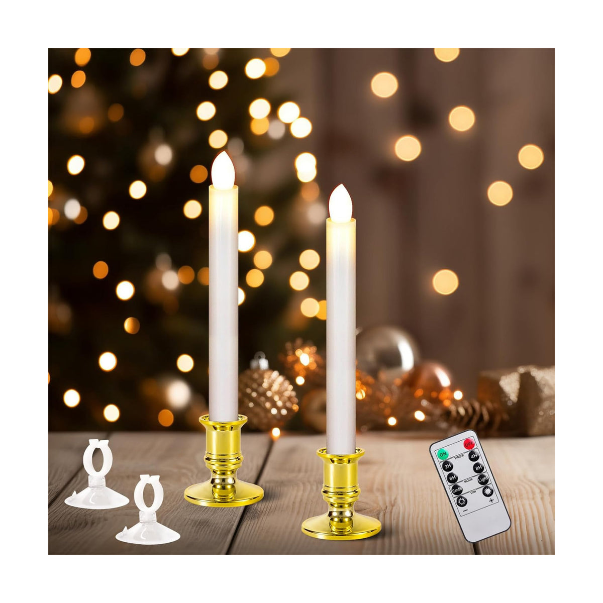 2 Pack Christmas Window Candles with Remote Timer Battery Operated