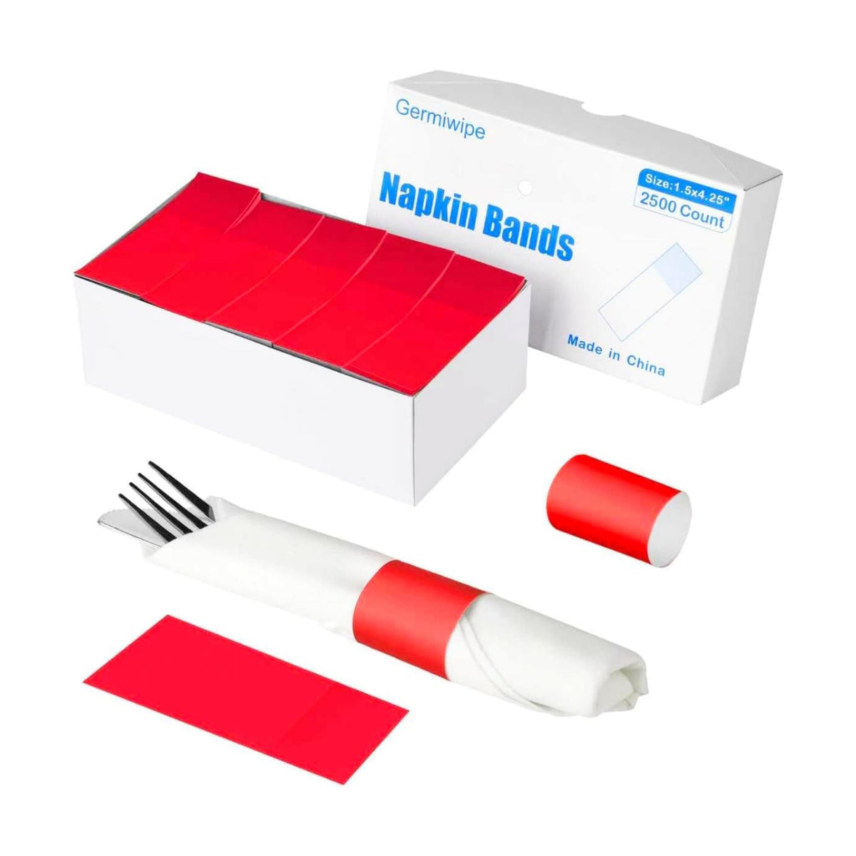 Germiwipe 2,500 Pcs Napkin Bands, Paper Napkin Rings Self-Adhesive, (Red)