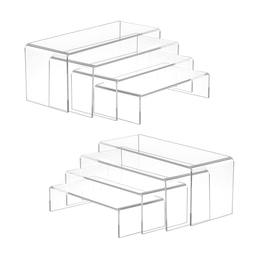 Rectangular Tabletop Display Stand for Amiibo Funko POP Figures / Acrylic Risers / Clear / Set of 8