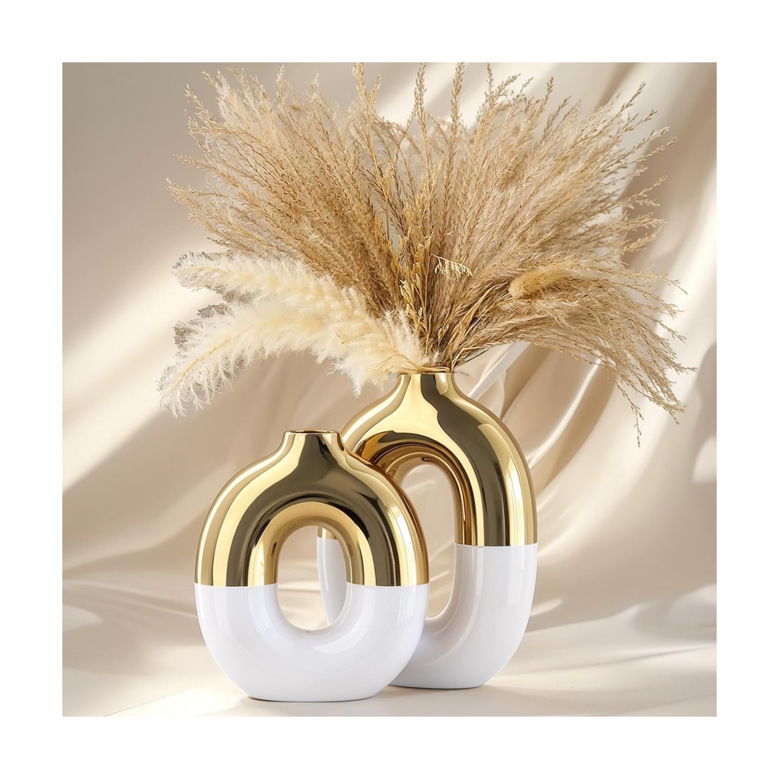 White and Gold Ceramic Vase Set Home Decor / White Gold