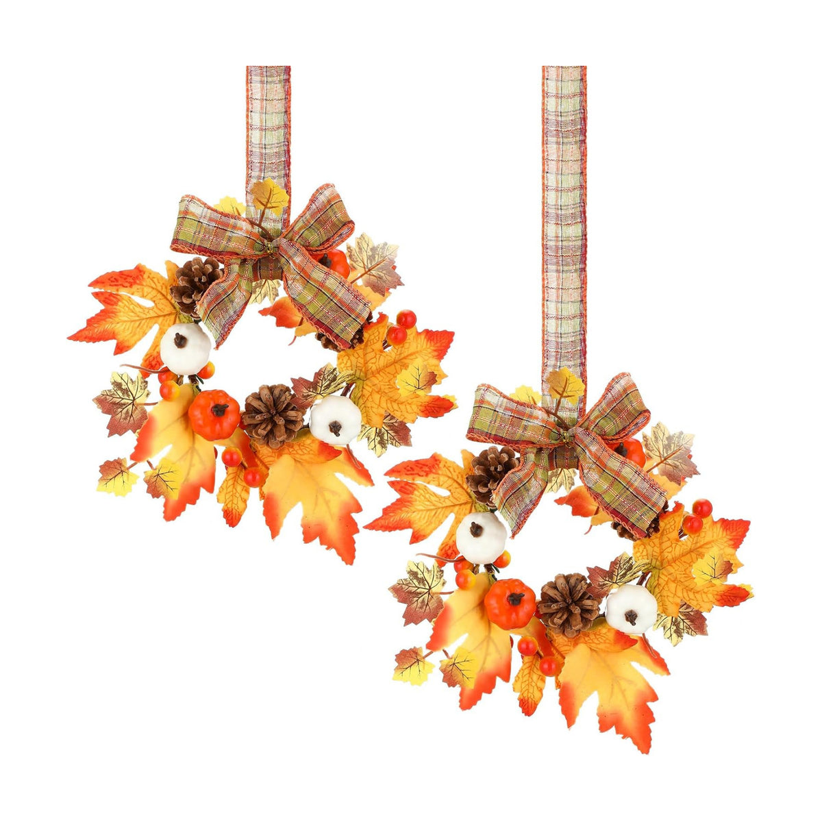 Syhood 2 Pcs 9 Inch Small Fall Wreath for Cabinet Mini Fall Wreath