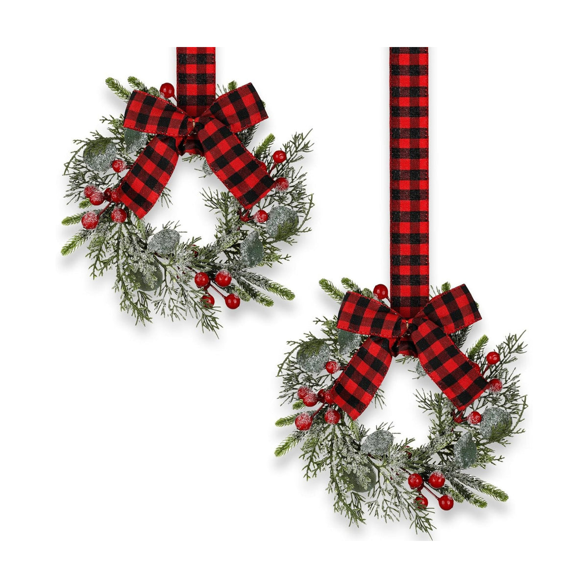 Syhood 2 Pcs 9 Inch Mini Christmas Red Berry Wreaths