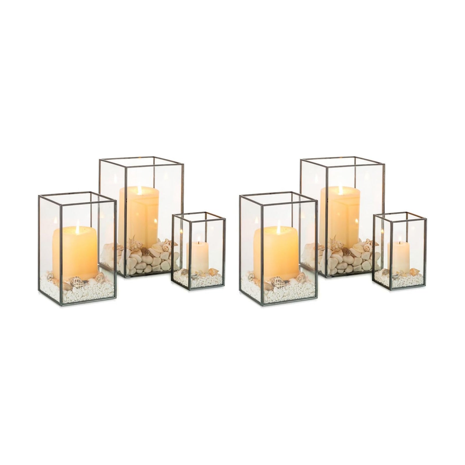 NUPTIO Hurricane Glass Candle Holders: 6 Pcs Clear Lantern Pillar Candles Holder with Black Metal Frame Modern Candle