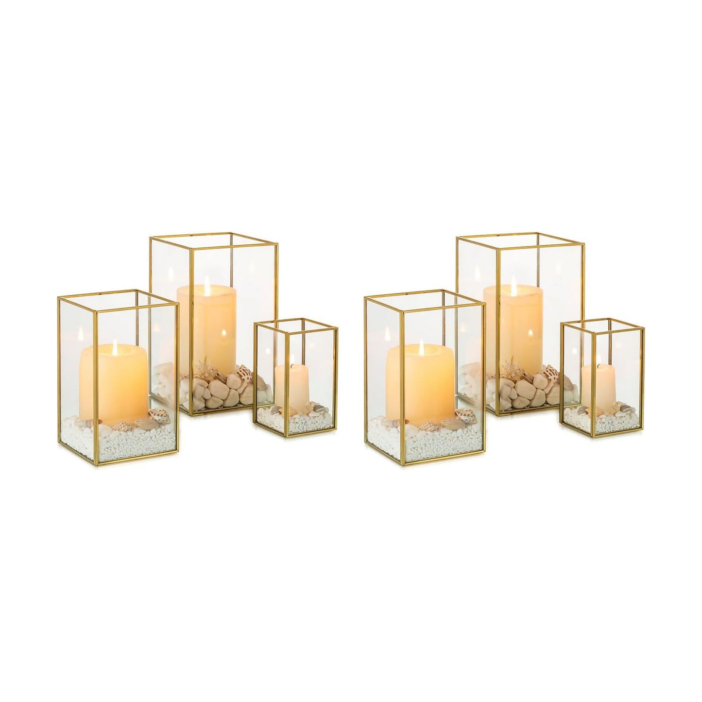 NUPTIO Hurricane Candle Holder Centerpieces: 6 Pcs Glass Candles Lantern | Gold Lantern with Metal Frame Modern Pillar
