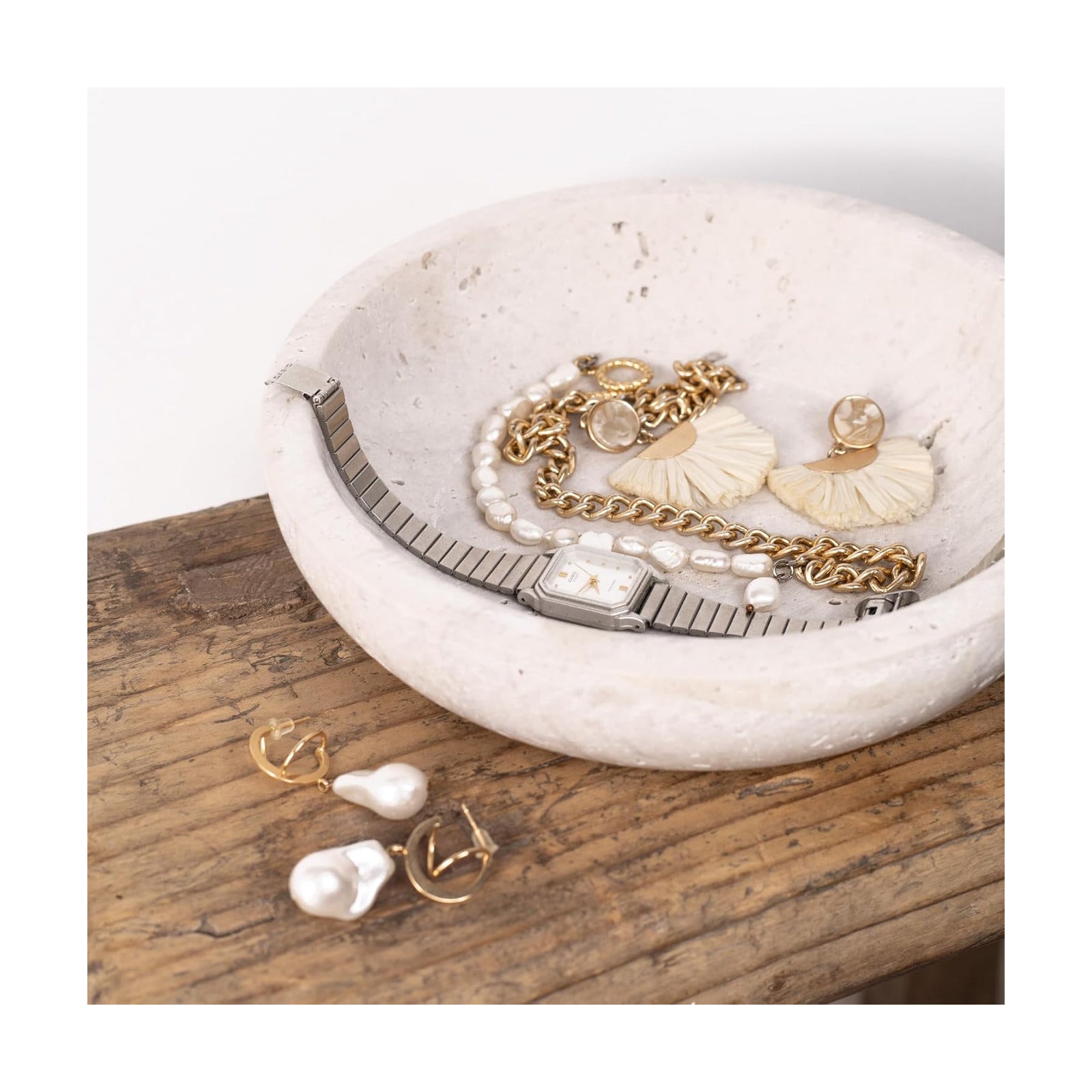 Travertine Decorative Bowls / White / Gray