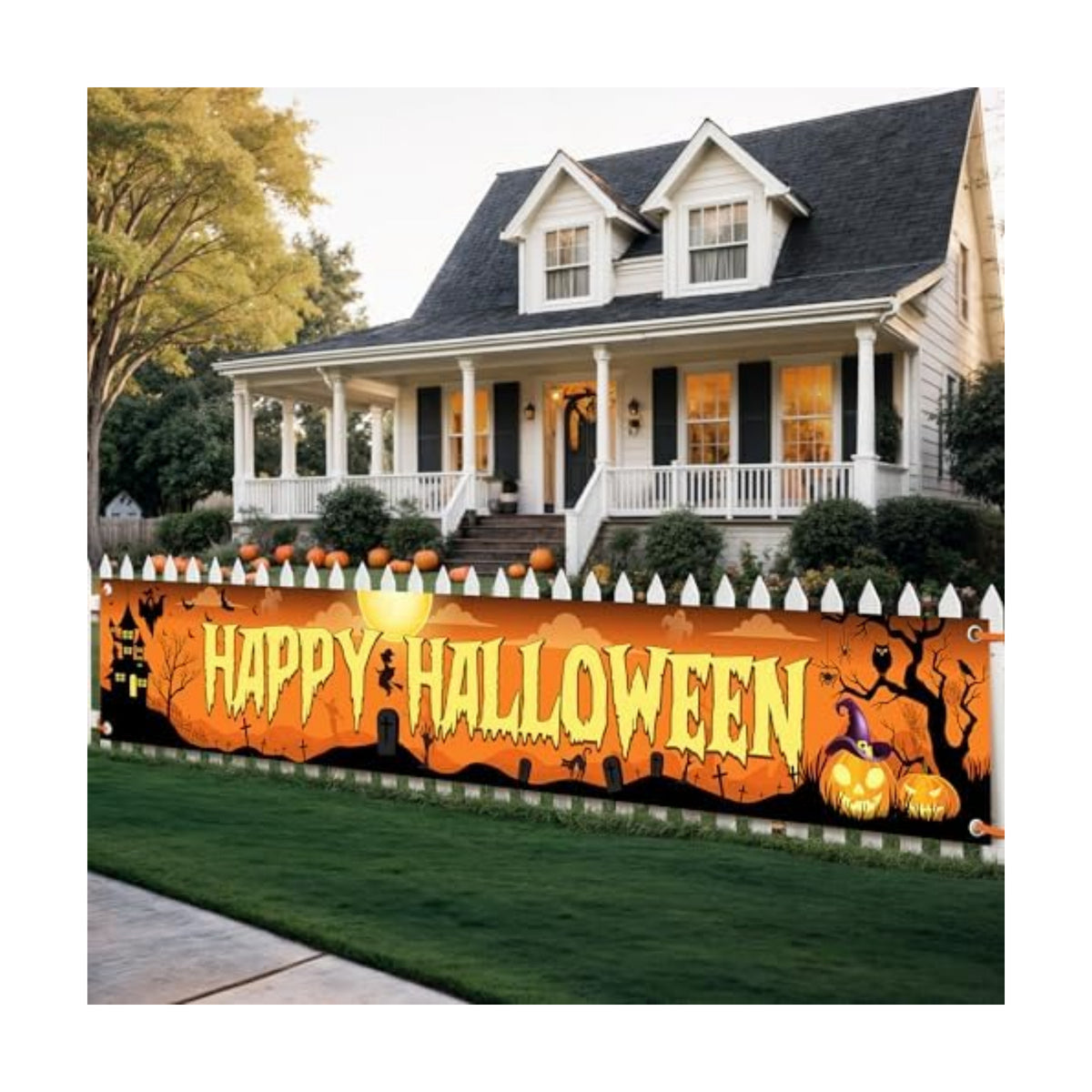 Katchon Happy Halloween Banners For Outside- Orange And Black Yard Sign