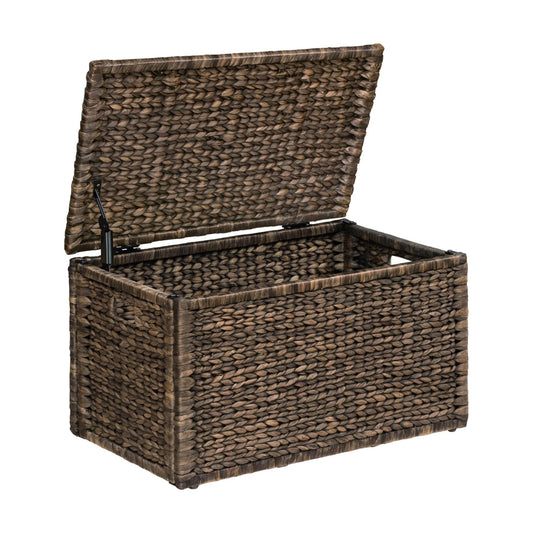 Metal Frame / Heavy-duty Water Hyacinth Wicker Storage Trunk / Brown Wash / 30 x 17.5
