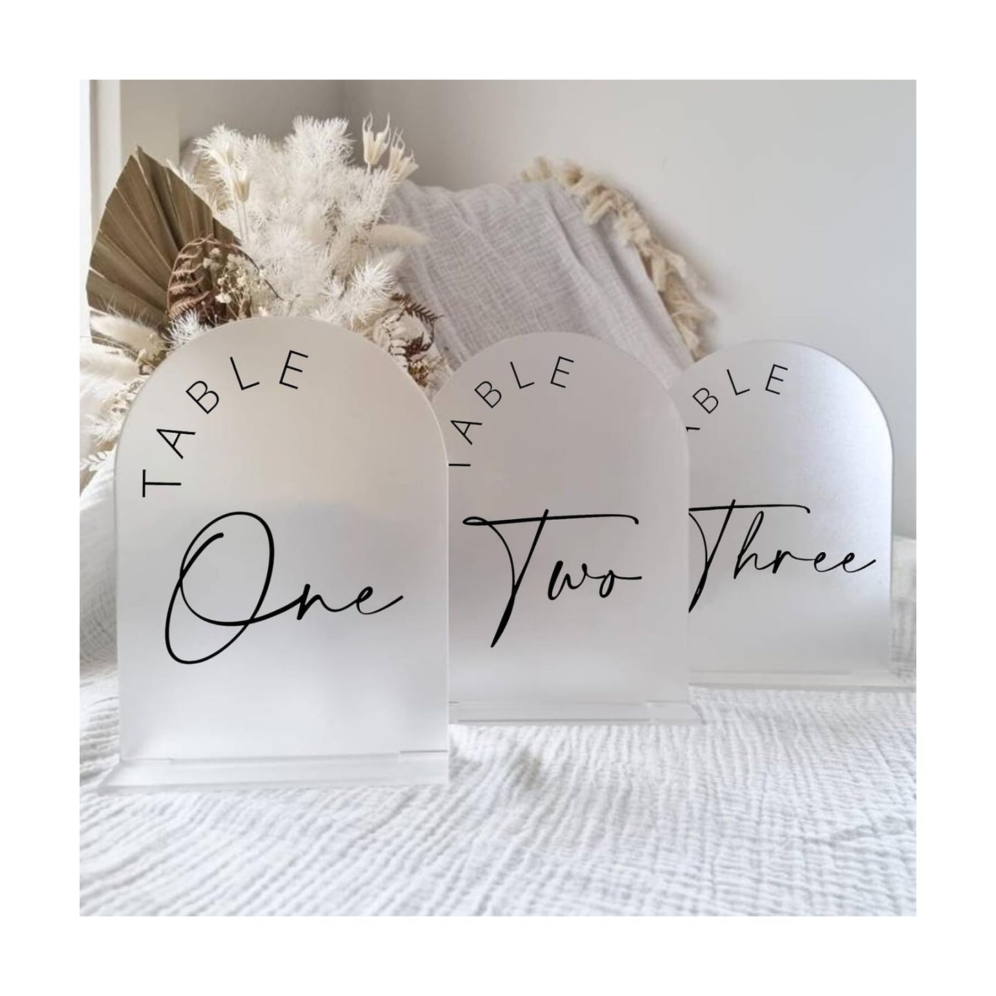 Frosted Arch Wedding Table Numbers 1-30 with Stands, 5x7 Inch Frosted Arch Acrylic Sign with Black Letters, Arched