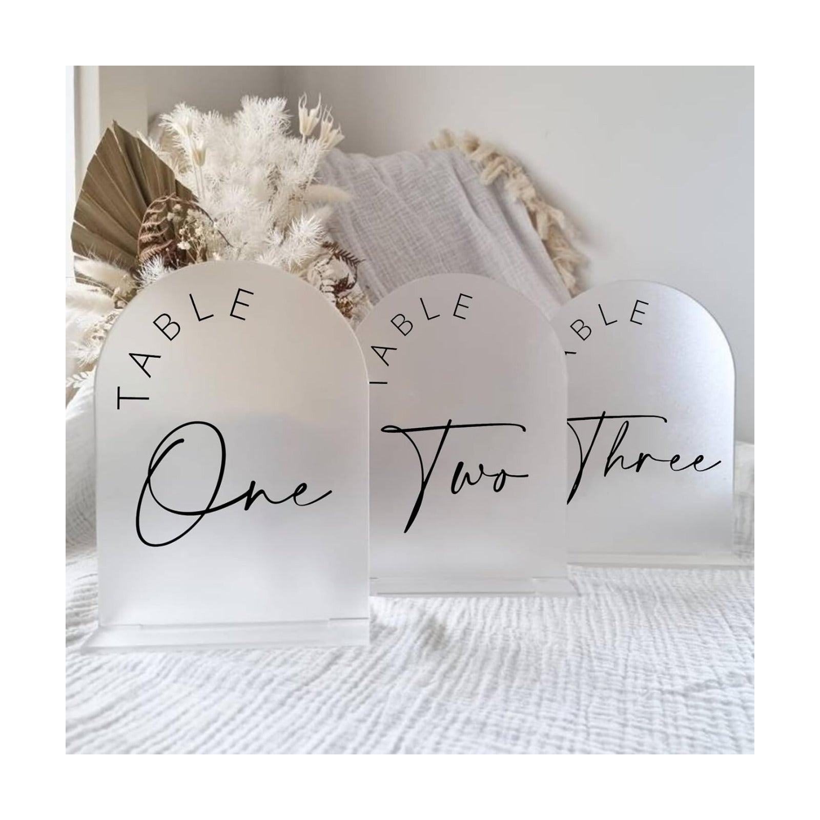 Frosted Arch Wedding Table Numbers 1-30 with Stands, 5x7 Inch Frosted Arch Acrylic Sign with Black Letters, Arched