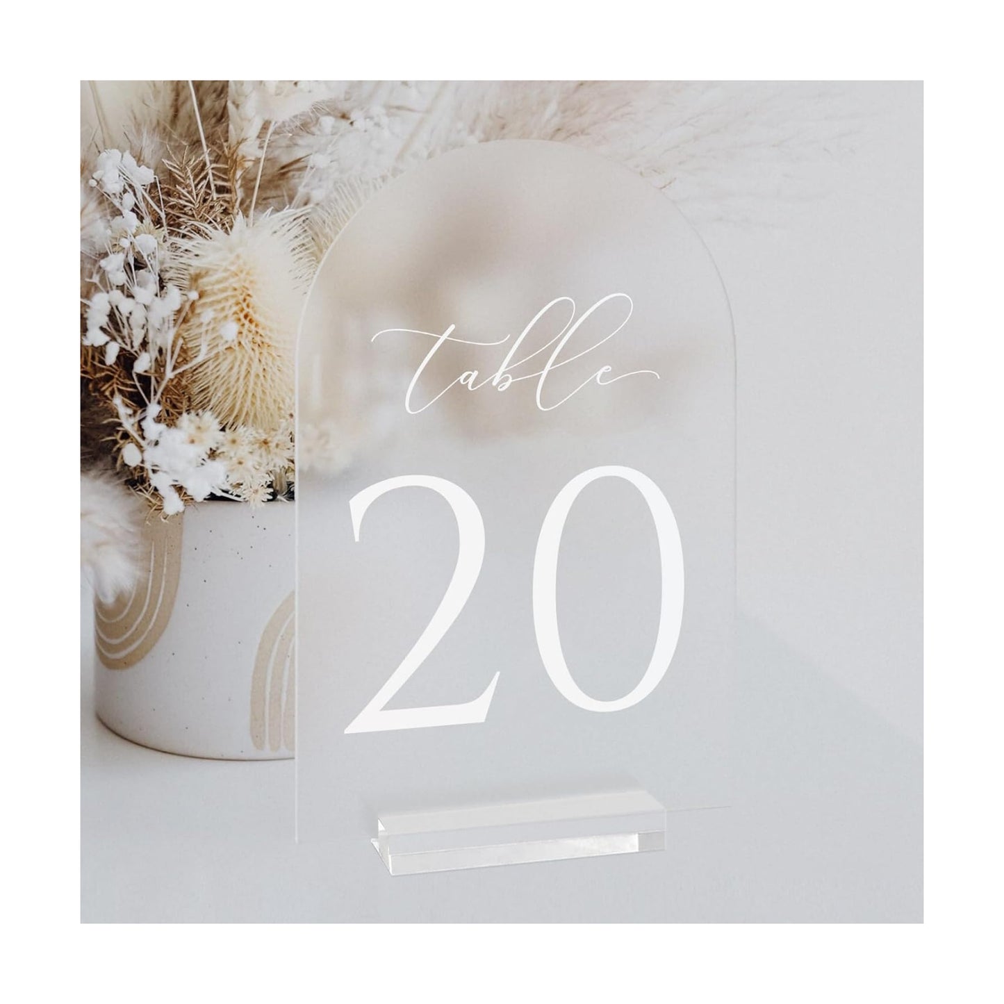 Frosted Arch Table Numbers for Wedding, 5x7 Inch Arched Acrylic Table Numbers 1-20 with Stands, Frosted Acrylic Arch