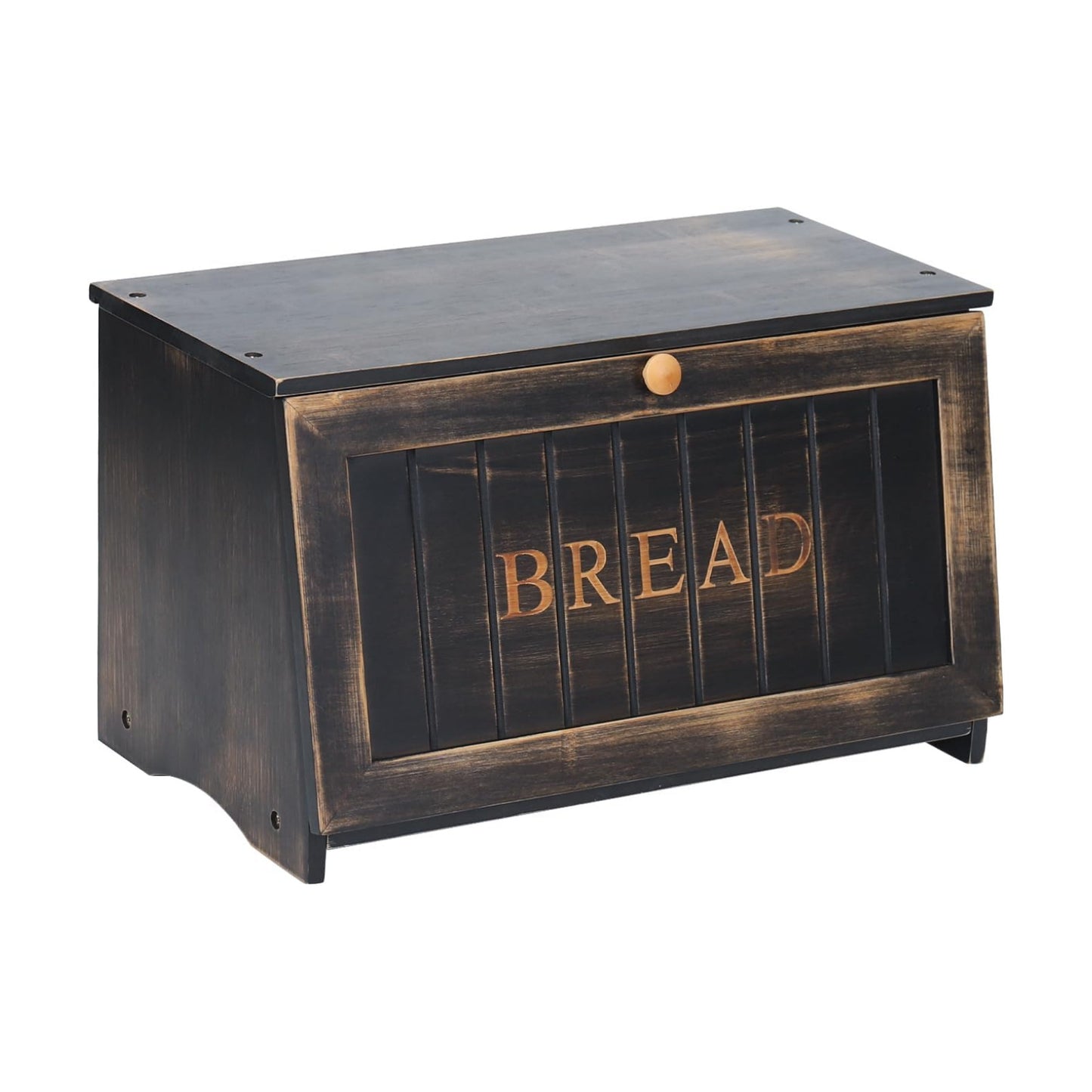 HOMEKOKO Vintage Wood Bread Box for Kitchen Counter,Retro Storage Bin,Black | Retro Farmhouse Style, Holds 2 Loaves