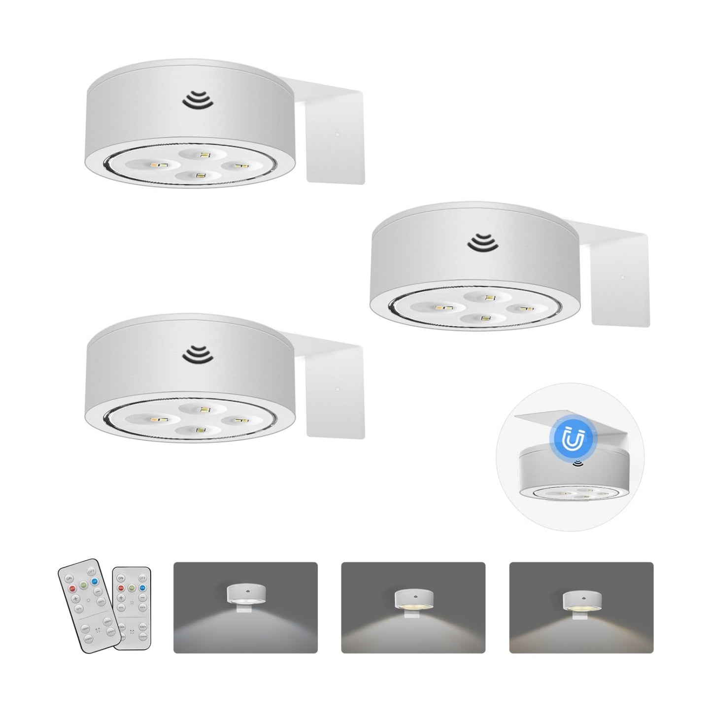 Xuolder Battery Operated Picture Lights Remote Wireless Magnetic Home Decor | 3-Pack Painting Light with 3 Lighting