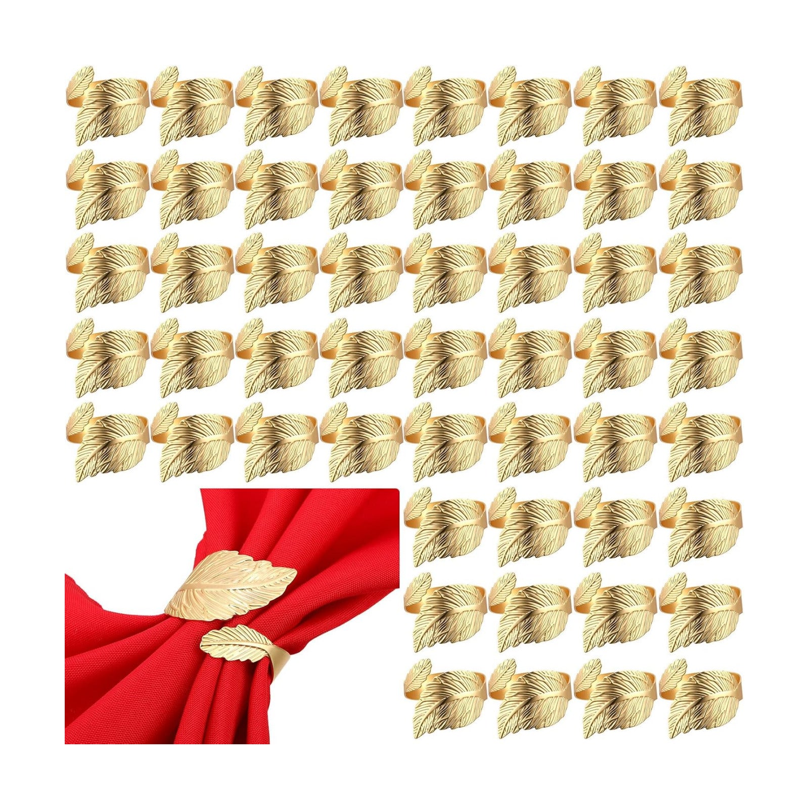 100 Pcs Gold Napkin Rings, Metal Leaf Shaped Holders for Wedding | Shiny Leaf Design, For Celebrations Receptions