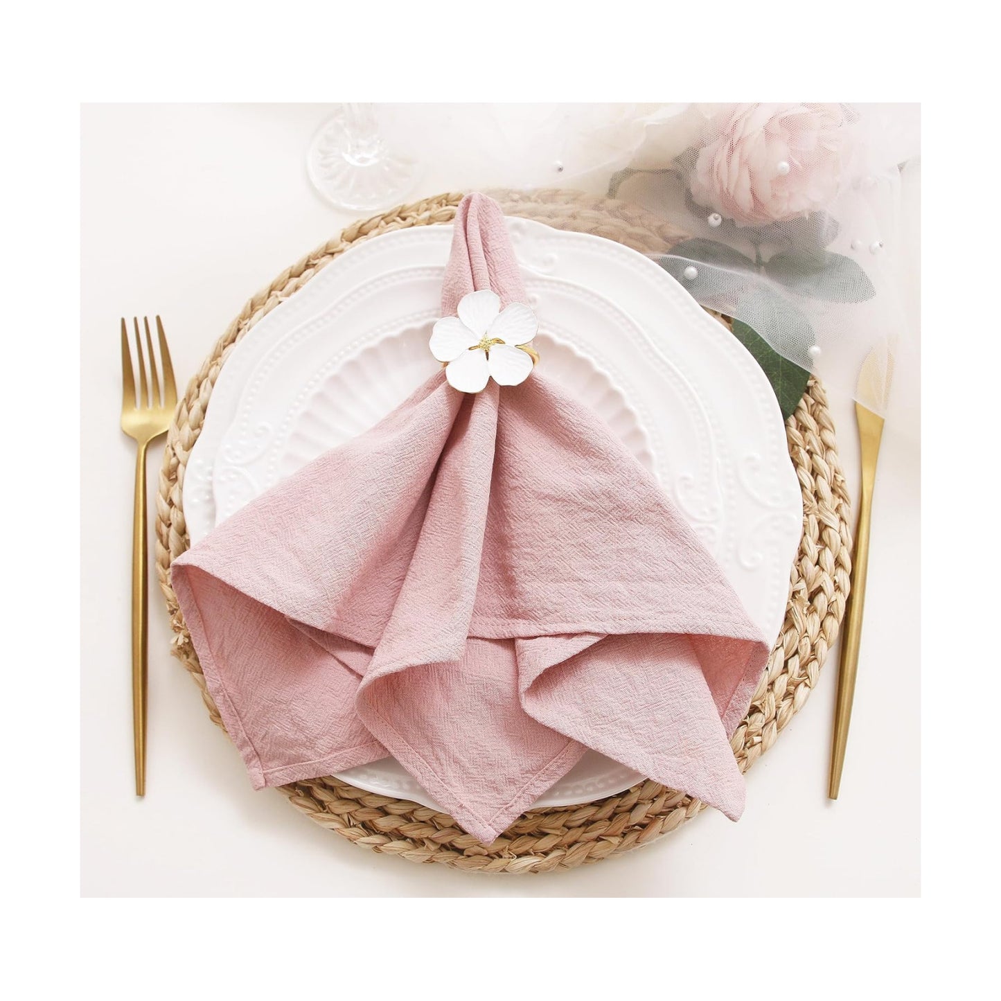 Pink Cotton Dinner Napkins Set of 12, 16 x 16 Inch Cloth Napkins | Washable Fabric Napkins with Hemmed Edges for