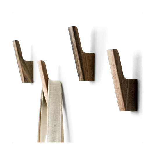 Dark Walnut or Light Ash Wood Coat Hooks for Hanging Hat / Walnut Wood / Set of 4
