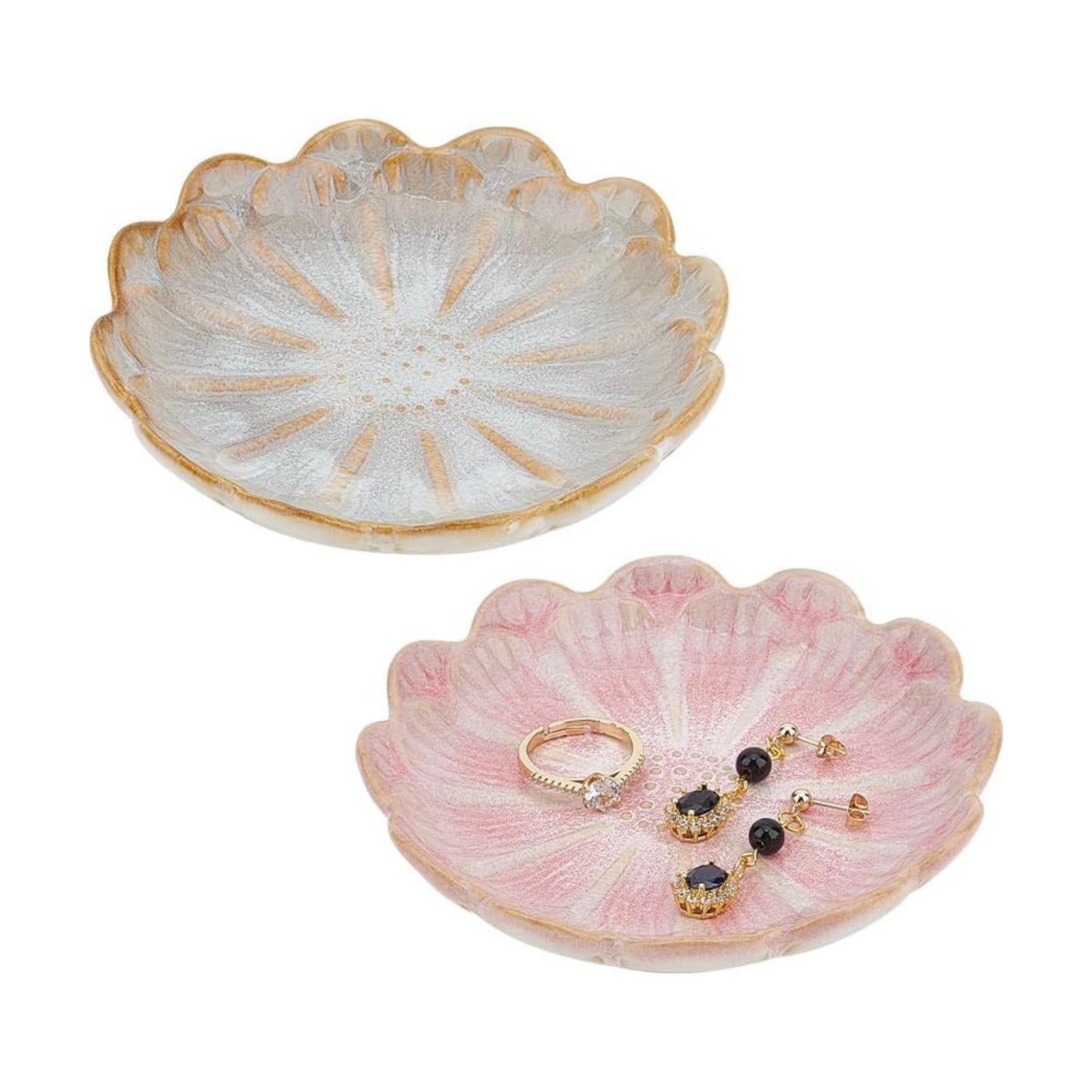 Ceramic Jewelry Tray / 2 Colors-pink Lotus Flower / Set of 2