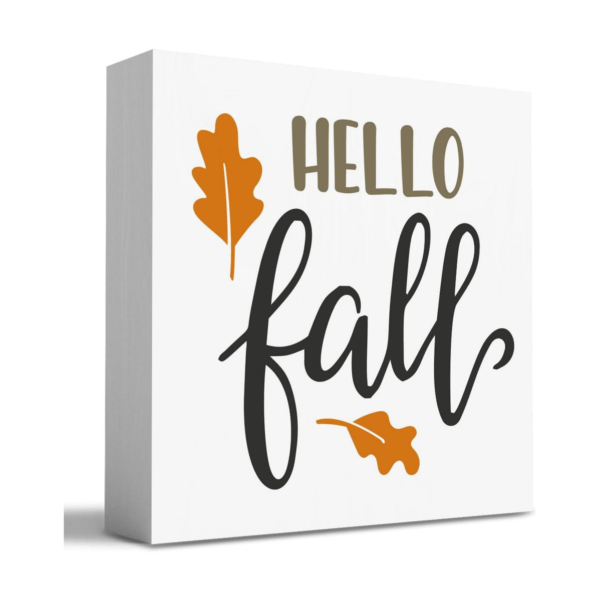 Fall Wooden Box Sign for Tiered Tray, 5.1 X 5.1 Inch Pumpkin Autumn Wood Sign for Home Living Room Harvest Day Thanksgiving Tabletop Decor - Hello Fall