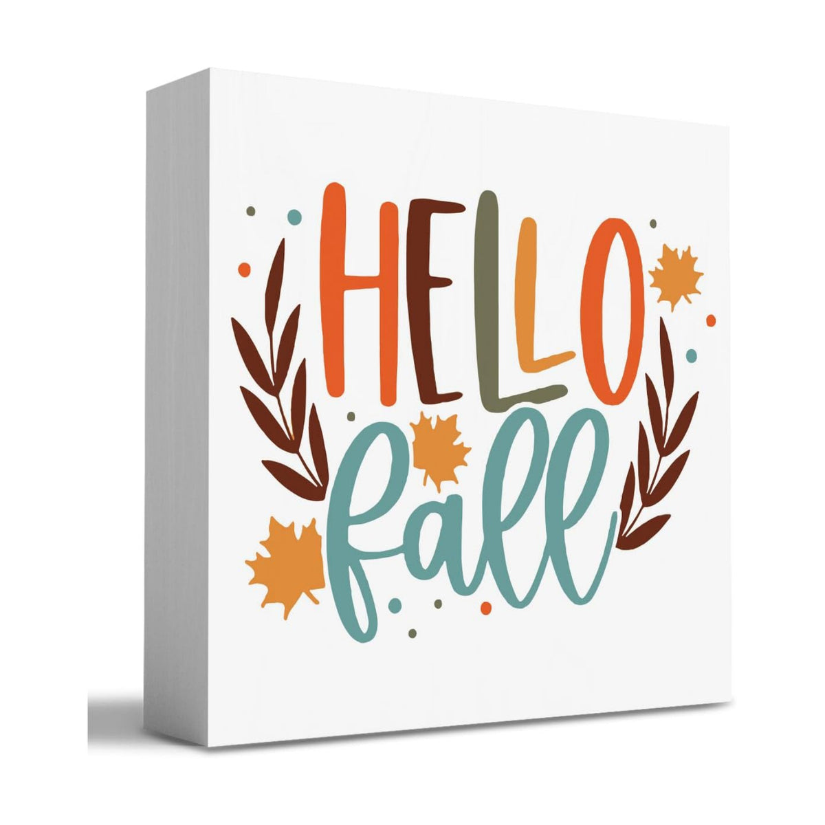Fall Wooden Box Sign, 5.1 X 5.1 Inch Autumn Maple Wood Sign for Tiered Tray Decor, Home Living Room Harvest Day Thanksgiving Tabletop Decor - Hello Fall