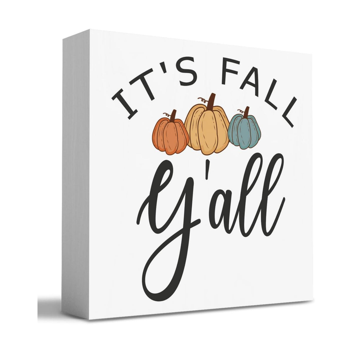HTBIG Fall Wooden Box Sign Desk Decor, 5.1 X 5.1 Inch Pumpkin Autumn Wood Sign for Tiered Tray Decor for Home Living Room Harvest Day Thanksgiving Tabletop Decor-It's Fall Y'all 2