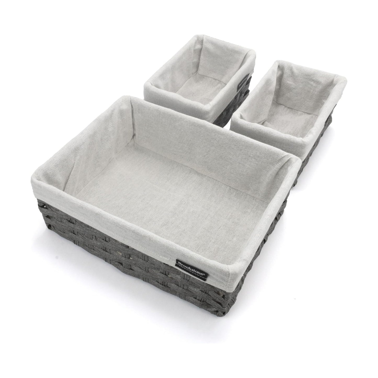 Wicker Shelf Storage Basket Decorative Shelf Bin / Grey Three Pack