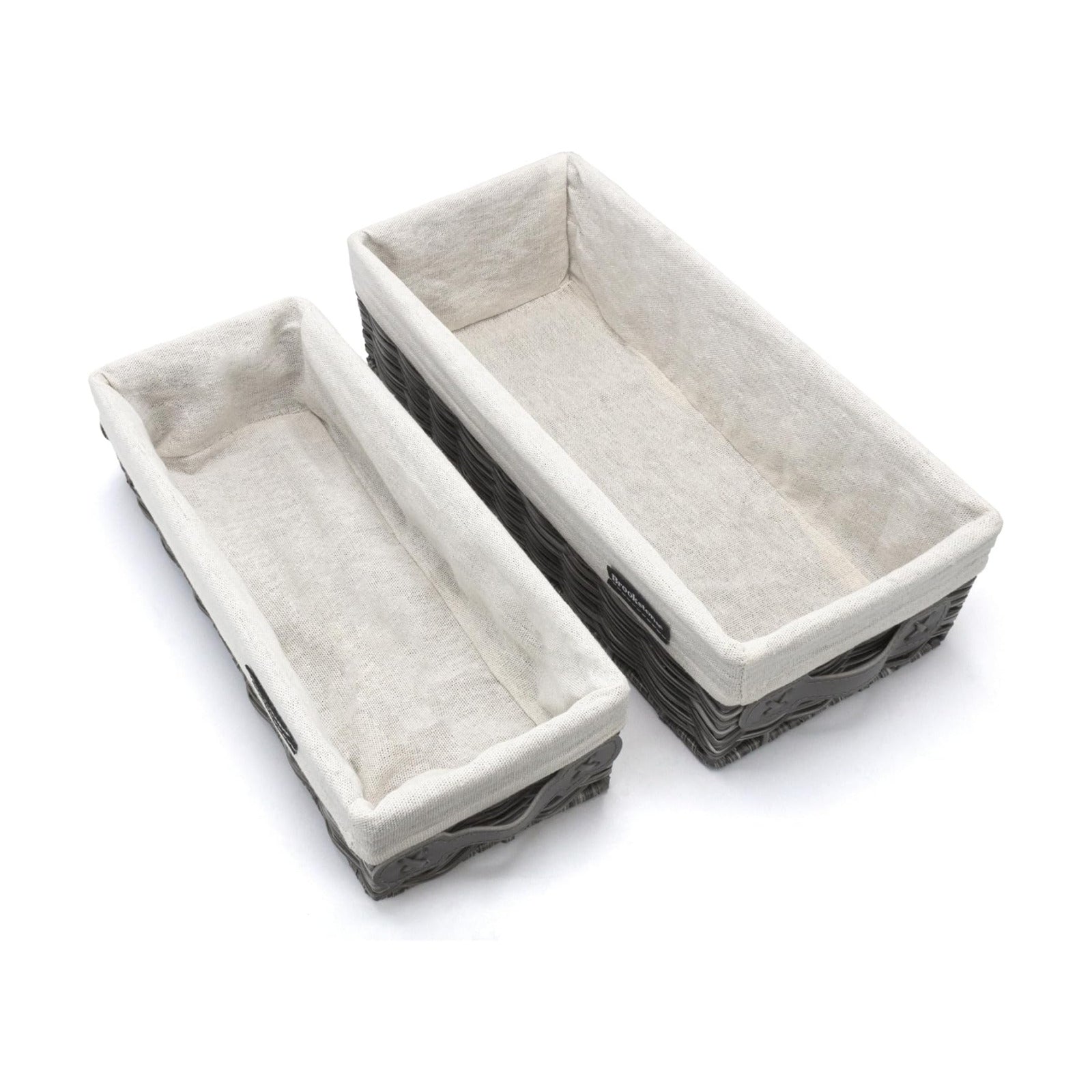 Wicker Shelf Storage Basket Decorative Shelf Bin / Grey Two Pack with Handles